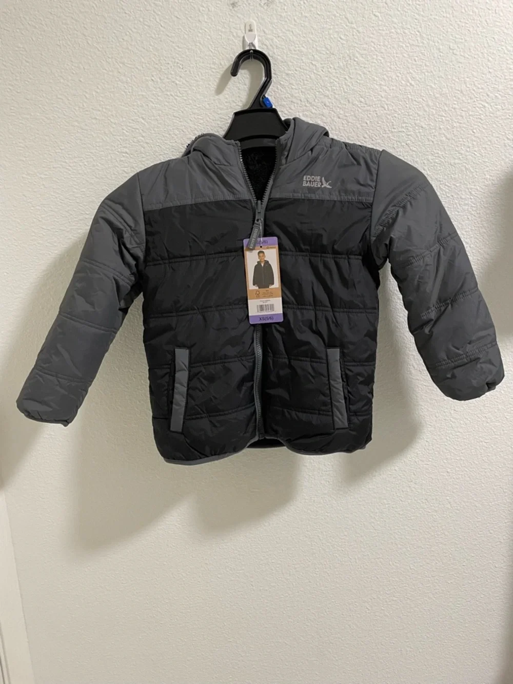 Eddie Bauer Black kids reversible puffer fleece lined Jacket NEW